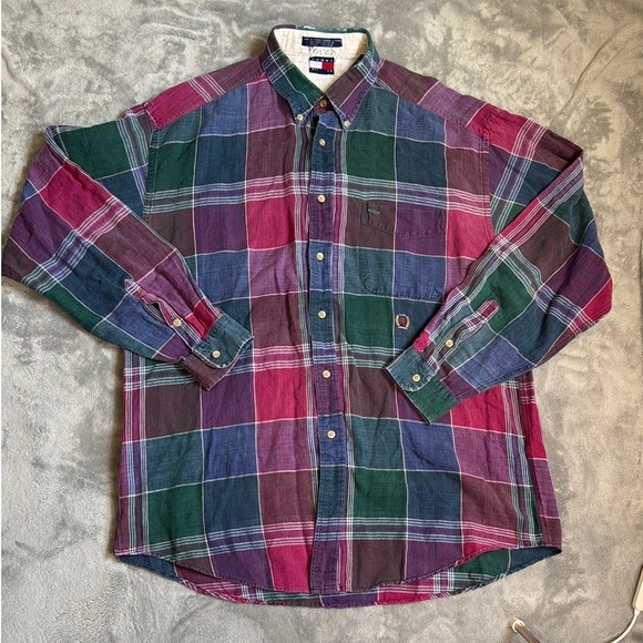 Vintage Tommy Hilfiger Long Sleeve Flannel Button Up Collar Shirt, Men's XL - Picture 1 of 5